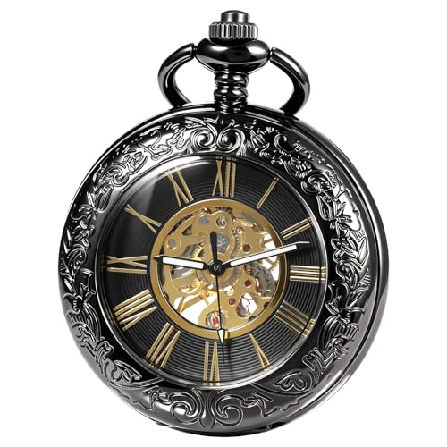 Image of TREEWETO Mechanical Pocket Watch Magnifier Case Steampunk Skeleton Roman Numerals Dial for Men Women