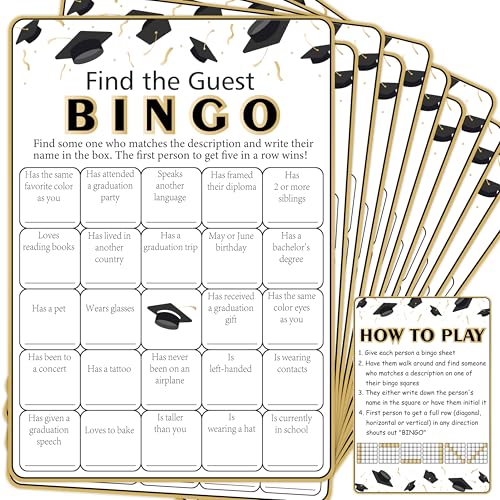 Image of Partico Graduations Bingo Cards, Find The Guest Bingo Game Cards | Graduation Game for 24 Players, Grad Party Ice Breaker Games, Graduation Celebration Party Supplies