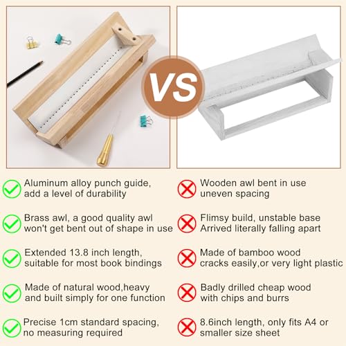 Bookbinding Punching Cradle with Aluminum Piercing Guide, with a Wooden-Handled Awl, Signature Punching Tool Set for Bookbinding Kit, for Book DIY Crafts, Polished Smooth Surface, Easy to Use Guide - Image 4