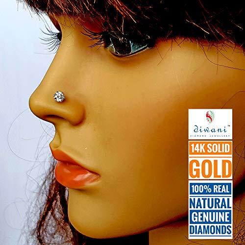 Diwani 14K Gold Gii Certified 4.2Mm Natural I Diamond Engagement Wedding Nose Lip Labret Monroe Piercing Ring Stud Screw Pin (0.300 Cents, G-H Color) 18 Gauge Thick 8.0Mm Length Screw Back Post #TOP1
