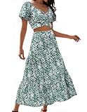 DRESSTELLS 2 Piece Skirt Sets, Women's Outfit Suits, Bohemian Top & Maxi Skirts, Casual Vacation Summer Beach Party Sundress 2025 Green Floral M