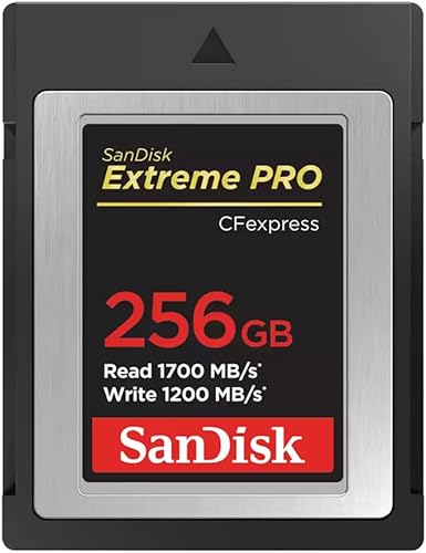 SanDisk Extreme PRO - Tarjeta de memoria CFexpress tipo B de 256 GB, lectura de 1700 MBs, escritura de 1200 MBs