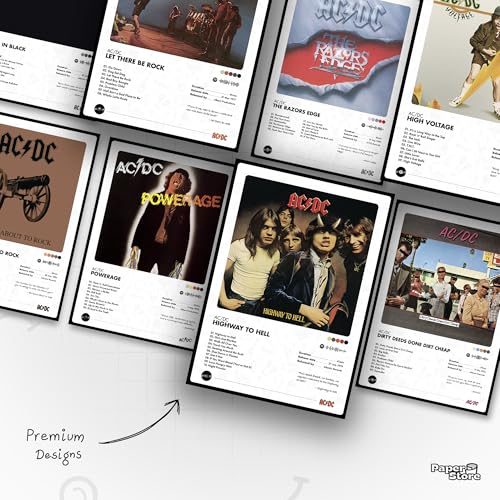 Image of Thepaper9store Pack of 8 AC /DC Album Posters (8.4 x 12 Inches) with Adhesive Tape | Rock Music Wall Decor | Posters for Bedroom, Office