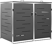 Vista 3 de Cobertizo de basura doble con ruedas, cobertizo de almacenamiento para jardín al aire libre, para botes de basura, cobertizo para patio, jardín