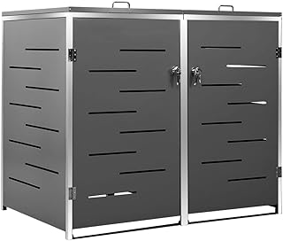 VidaXL Double Wheelie Bin Shed Outdoor Garden Garbage Waste Shed Wheelie Bin Store Storage Cabinet Cover Garbage Trash Bin Box Stainless Steel
