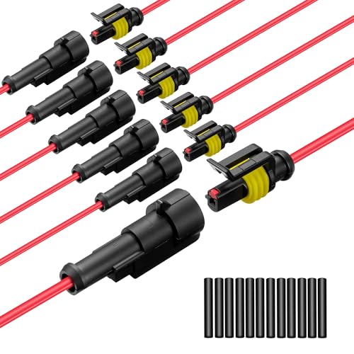 Lesnlok 1 Pin Connector Waterproof,16 AWG 1 Wire Connector, Automotive Electrical Connector with Heat Shrink Tubing, Automotive Truck, Marine Wire Connection, 6 Sets (16 AWG-1 Pin, 6)