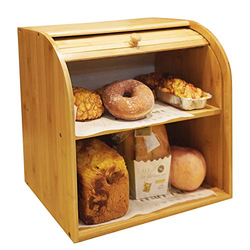 Goodpick Bamboo Bread Box - 2 Layer Large Capacity Bread Box - Countertop