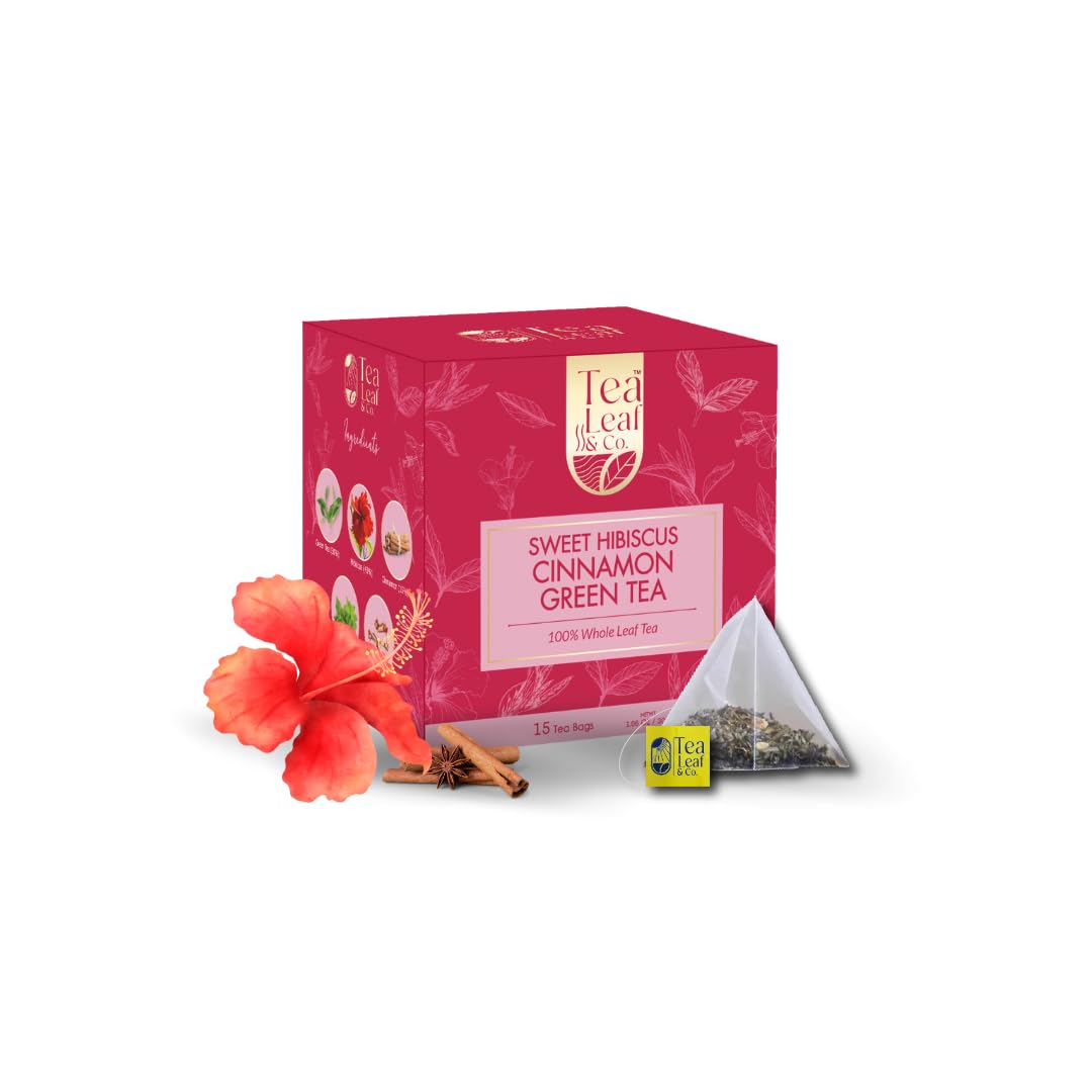 Tea Leaf & Co. Sweet Hibiscus Green Tea | Rich in Antioxidants | Supports Heart Health & Skin Glow | Tarty Floral Detox Tea | Naturally Caffeine-Free | Refreshing Herbal Taste 25 Tea Bags