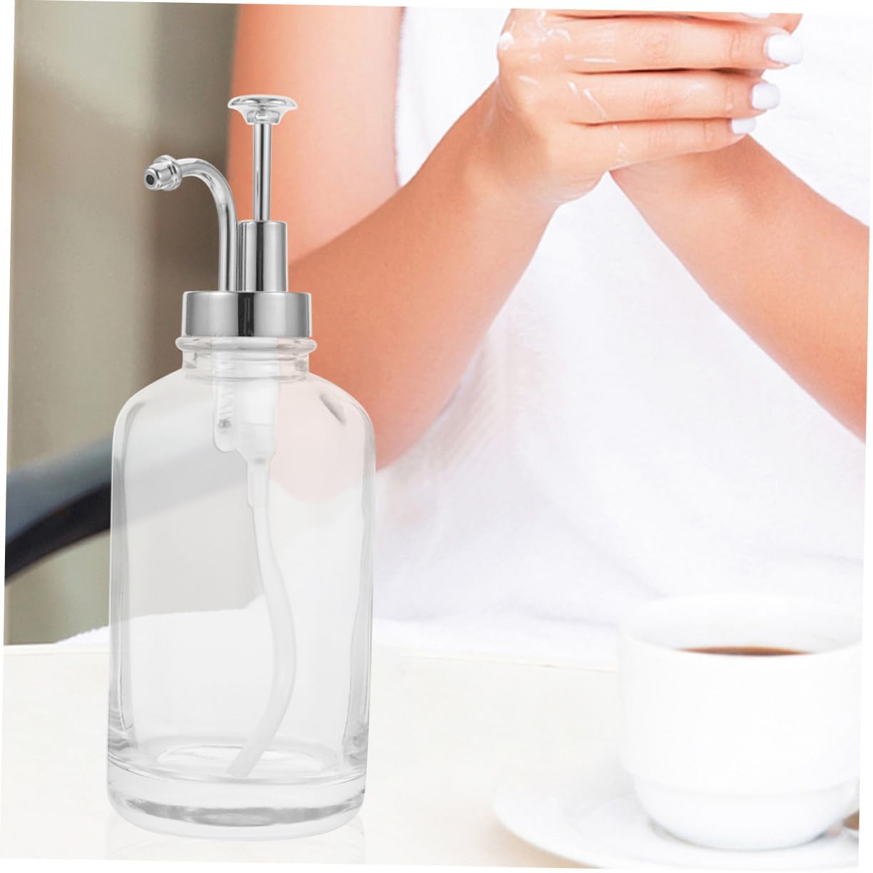 ERINGOGO Distributeur à Pompe à Sirop en Verre 500ml, Lot de 2, Argenté