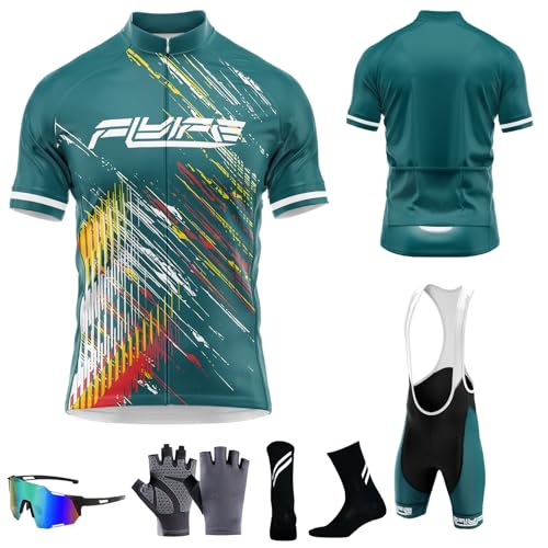 FLYIFE Tenue Cyclisme Homme VTT - Maillot Cycliste Professionnel Respirant + Short Anti-Frottement - Ensemble Vélo Route Confortable UV Protection...