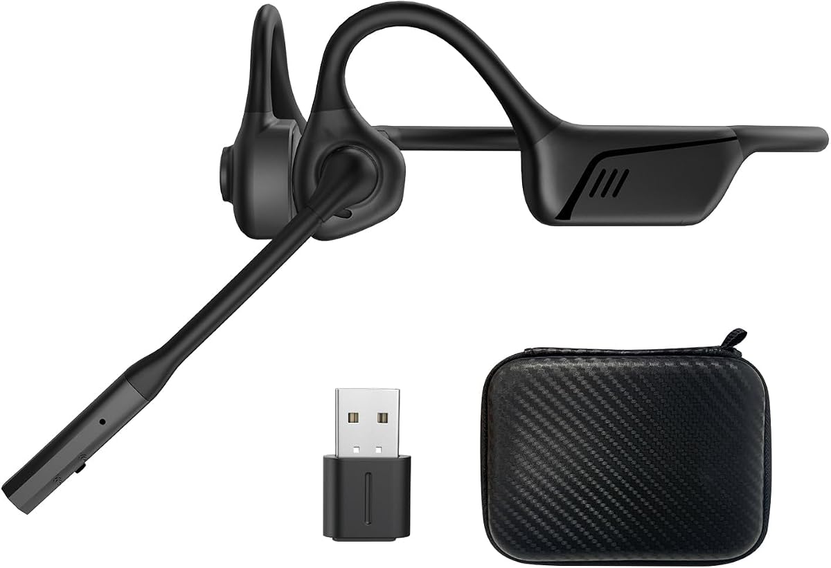 ZIOCOM Open Ear Headphone with Mic, AptX-LL, Compatible with Call, Meeting | BT5.1, Air Conduction Headphone with Mute Button&Noise Canceling, USB-A&C Dongle, Lightweight