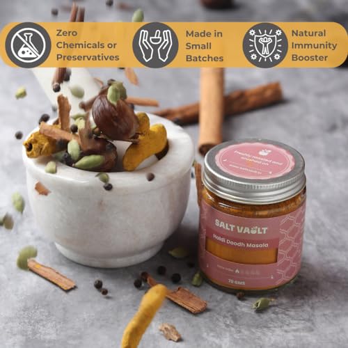 Image of Salt Vault Haldi Doodh Masala (50g) | Golden Milk Blend with Lakadong Turmeric and warming spices | 100% Chemical-free, Farm-Sourced Spices | No Preservatives, No Adulteration | Zero Sugar | Immunity Booster, Anti-Inflammatory, Sleep Support