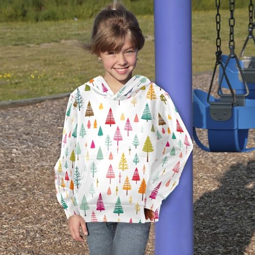 Kids Hoodies Sweaters Christmas Xmas Trees Hooded Sweatshirts with Big Pockets for Boys Girls B04002944
