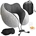 Wolke sieben Memory Foam podróżna poduszka pod kark do samolotu, poduszka podróżna z maską do spania, zatyczki do uszu, zestaw torby (szara)