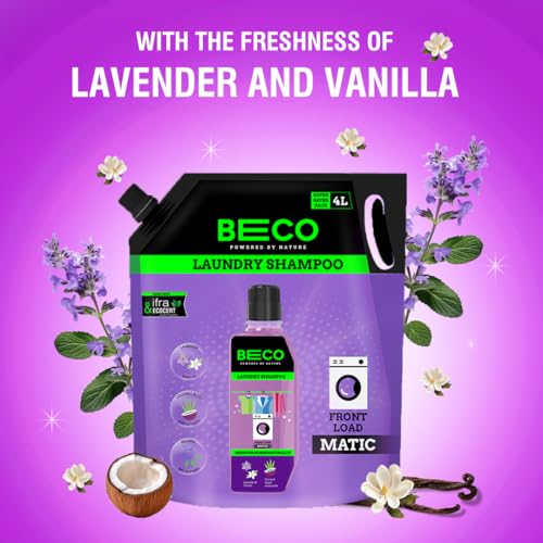 Image of Beco Natural Liquid Detergent Front Load-4L Refill Pack | Tough Stain Removal | Lavender & Vanilla Freshness | Retains Brightness & Shine | Chemical Free | Front Load Washing Machine Detergent Liquid