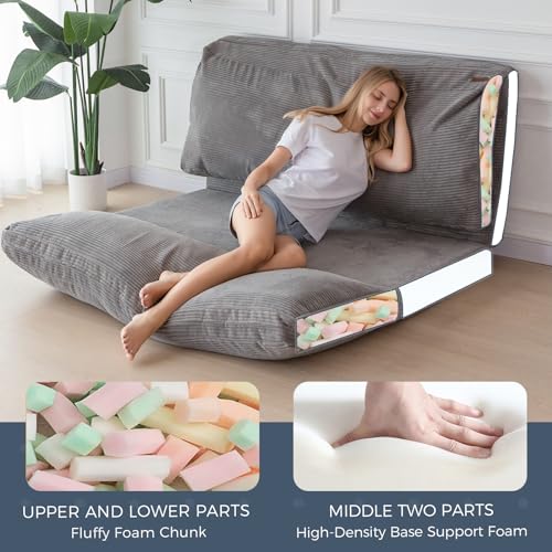 Image of MAXYOYO Folding Sofa Bed, Extra Thick and Long Floor Sofa Convertible Chair with Washable Cover, Floor Couch Lounge Bean Bag Bed for Living Room, Grey, 54x91 Inch