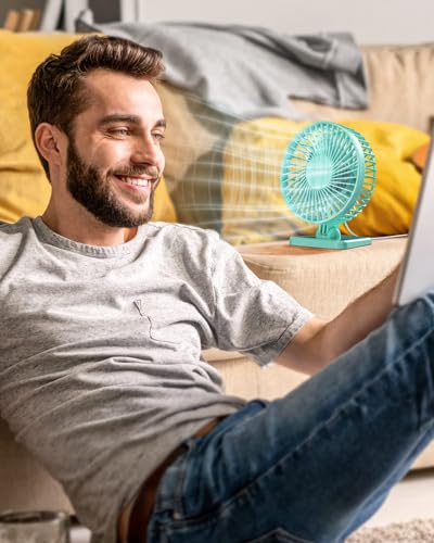 Image of Gaiatop Small Desk Fan, 4.5 Inch Portable 3 Speeds Wind Desktop Table Cooling Fan in Single Button, Adjustment Mini Personal Fan for Home Desktop Office Car Outdoor, Black (Not Battery) (light green)