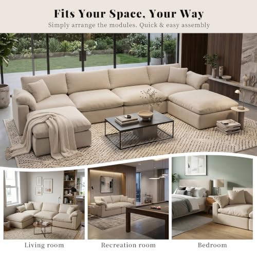 Image of L-Shaped Modular Cloud Sectional Sofa,2-Seater with Chaise,Modern Down Filled Detachable Couch for Living Room,Office & Small Apartment,Khaki