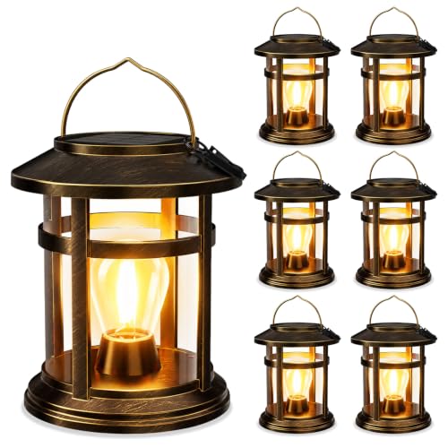 Image of Solar Lantern Outdoor Waterproof, 6 Pack Bright Hanging Solar Lights for Outside Decorative, Upgraded Solar Powered Lanterns LED Lighting for Garden Patio Porch Decor Gifts (Antique Copper)