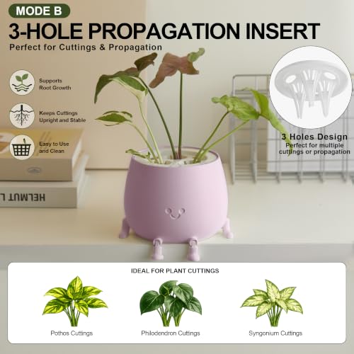 Image of TOPOLA 5.2 Inch Hydroponic Happy Face Planter with 3 Interchangeable Grow Baskets, Water Culture Pot for Pothos, Lucky Bamboo & Plant Propagation, Decorative Desktop Planter for Home & Office, Sakura