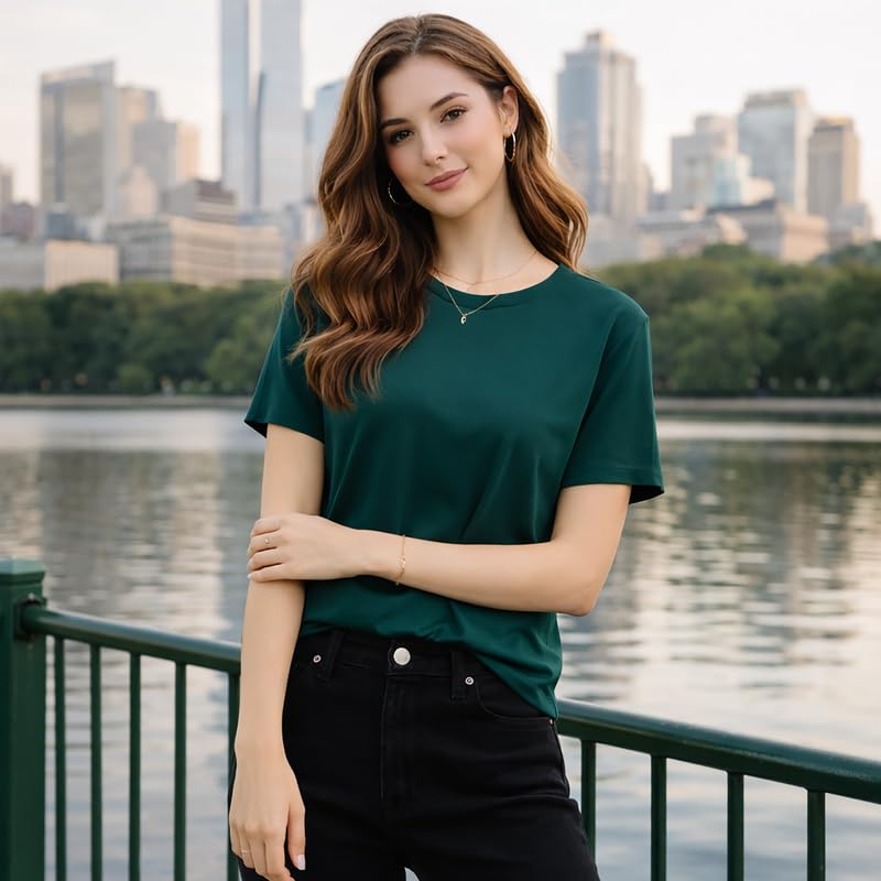 Image of London Hills Tshirt for Woman | T Shirt for Woman Cotton Casual Tops | Tshirts Shirts for Women Round Neck Short Sleeve | Women Tees Everyday Wear Basic T Shirts for Womans (Pack of 4)