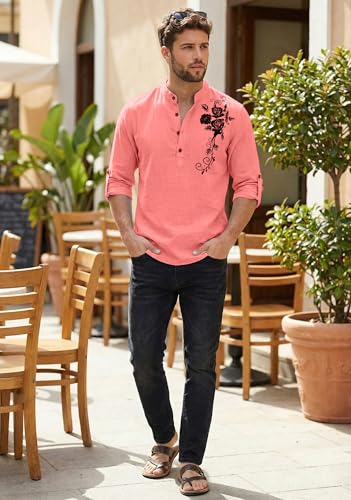 Image of Zombom Men's Cotton Polyester Blend Mandarin Collar Self One Design Printed Full Sleeve Regular Fit Casual Short Kurta