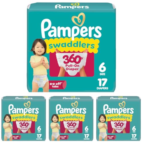 Image of Pampers Diapers - Swaddlers 360 - Size 6, 17 Count, up to 100% Leakproof Comfy Dry Fit, Designed for Easy Changes, Pull On Baby Diaper (Pack of 4)