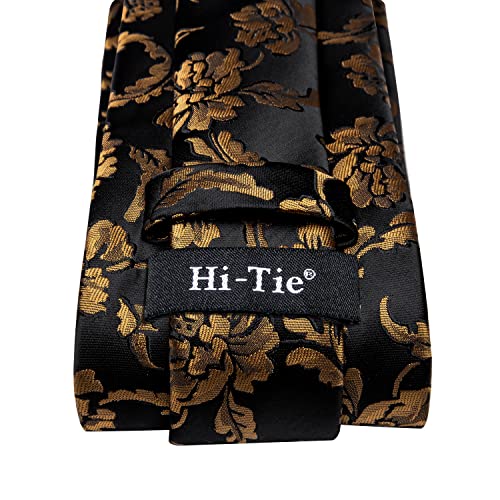 Image of Hi-Tie Mens Plaid Ties Classic Paisley Necktie with Handkerchief Cufflinks Set Business Stripe Tie