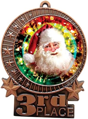 Express Medals 1 to 50 Packs - 3" Santa Claus Christmas 3rd Place Bronze Medal with Neck Ribbon Award XMDMY4