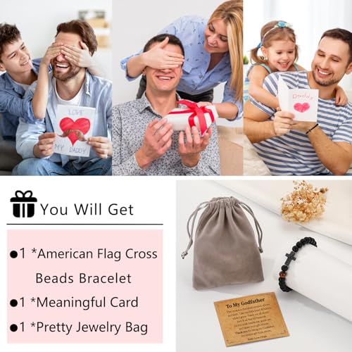 Gifts for Dad New Dad Stepdad Husband, American Flag Cross Beads Bracelet Jewelry Gifts for Father Men from Daughter Son Wife