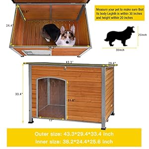Aivituvin Dog House Outdoor & Indoor Wooden Dog Kennel for Winter with Raised Feet Weatherproof for Small & Medium & Large Dogs,Unique All-Around Iron Frame…