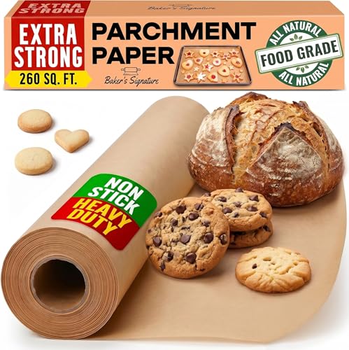 260 Sq.Ft Unbleached Parchment Paper for Baking – Roll with Cutter, Heavy Duty Non-Stick Brown Parchment for Baking, Cooking, Grilling, Steaming and Air Fryer, 15in x 210ft by Baker’s Signature