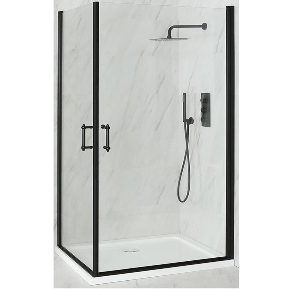 Milano Black Langley Corner Double Hinged Door Shower Enclosure White Tray - 1000Mm X 760Mm