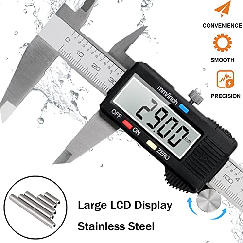 Foto von Messschieber Digital Schieblehre, Orthland 150mm Hochpräzise Elektronische Edelstahl Meßschieber mit LCD Display Spritzwasserdicht Staubdicht mit Ersatzbatterie Messwerkzeuge für Haushalt & Industrie