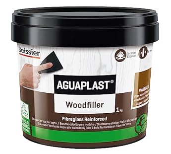 Foto di Stucco per Legno Pronto all’Uso – Aguaplast Woodfiller Colore Noce Scuro 1 kg - Fibrorinforzato – Riempitivo per Buchi e Crepe su Mobili, Infissi e Pavimenti – Verniciabile Senza Fondo