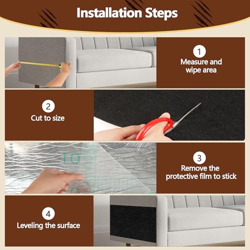Cat Scratch Furniture Protector, 39.4"x15.8" Self Adhesive Cat Scratch Mat Pad,Cut to Fit DIY Replacement Carpet for Tree,Wall,Bed,Door, Couch Protector (Black) by WAWINY - Image 7