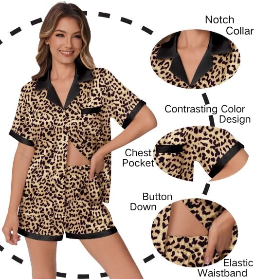 Ekouaer Womens Silk Satin Pajamas Set Animals Print Pjs Button Down Short Sleeve Lounge Set 2 Piece Sleepwear - Image 4