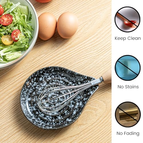 Image of LAUCHUH Spoon Rest for Stove Top, 5 inch Ceramic Spoon Holder for Kitchen Counter Large Ladle Holder for Spatula, Spoons or Tong, Farmhouse Kitchen Decor, Heat-Resistant, Starry Black