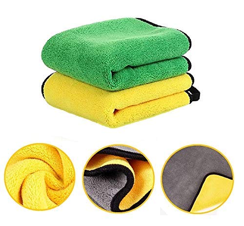 ST-10 Microfiber 500 GSM 40 cm x 40cm Car Cleaning Towel Microfiber Cloth Highly Absorbent Dust Towels for All Vehicles Bikes Cars Glass Kitchens Multiuse Green,Yellow. (Pack of -2)-image-26