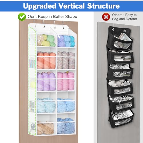 Image of Univivi Hanging Yarn Storage Organizer, Extra Large 5 Tiers Crochet Bag Organizer with Clear Deep Pockets, Over The Door Yarn Storage for Crochet Hook, Knitting Needles (White)