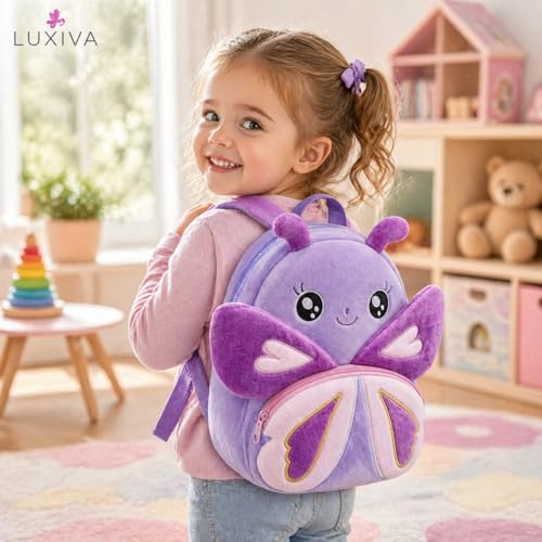 Image of Cartoon Plush Kids School Bag 2-6 Years | Soft Toy Backpack for Boys & Girls | Toddler Nursery Preschool Bag | Lightweight Adjustable Straps
