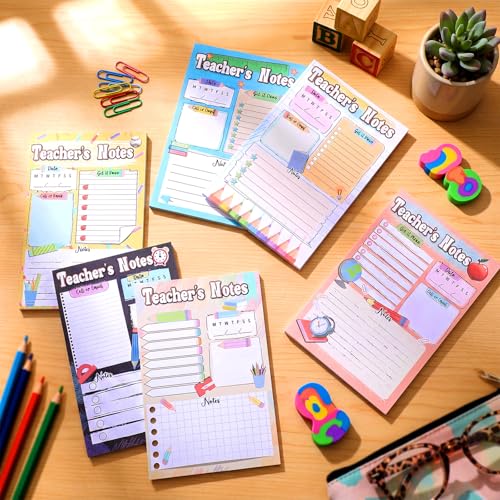 Image of Eaasty 6 Pack Teachers Notepads 4x6 Inch,Teacher Planner Notes | Weekly Undated Lesson Planner for Teacher,Teachers Gift, Tear-Off Sheets,Compact Desk Notepad with Notes and Contact Section