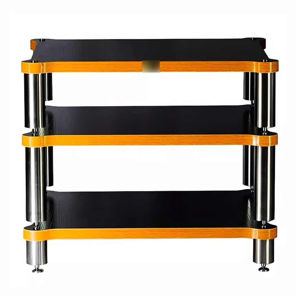 FENOKD Solid Wood 3 Tier Rack Shelf for Amplifiers and Speakers TV Stand with Media Storage Shelves Black (Black 60 * 70 * 48cm)