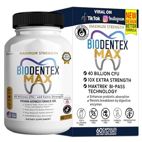 GREENVIFY BioDentex Max Maximum Strength Probiotic Supplement, 40 Billion CFU, 60 Capsules, with MAKTREK Bi-Pass Technology for Digestive Health Support (1)