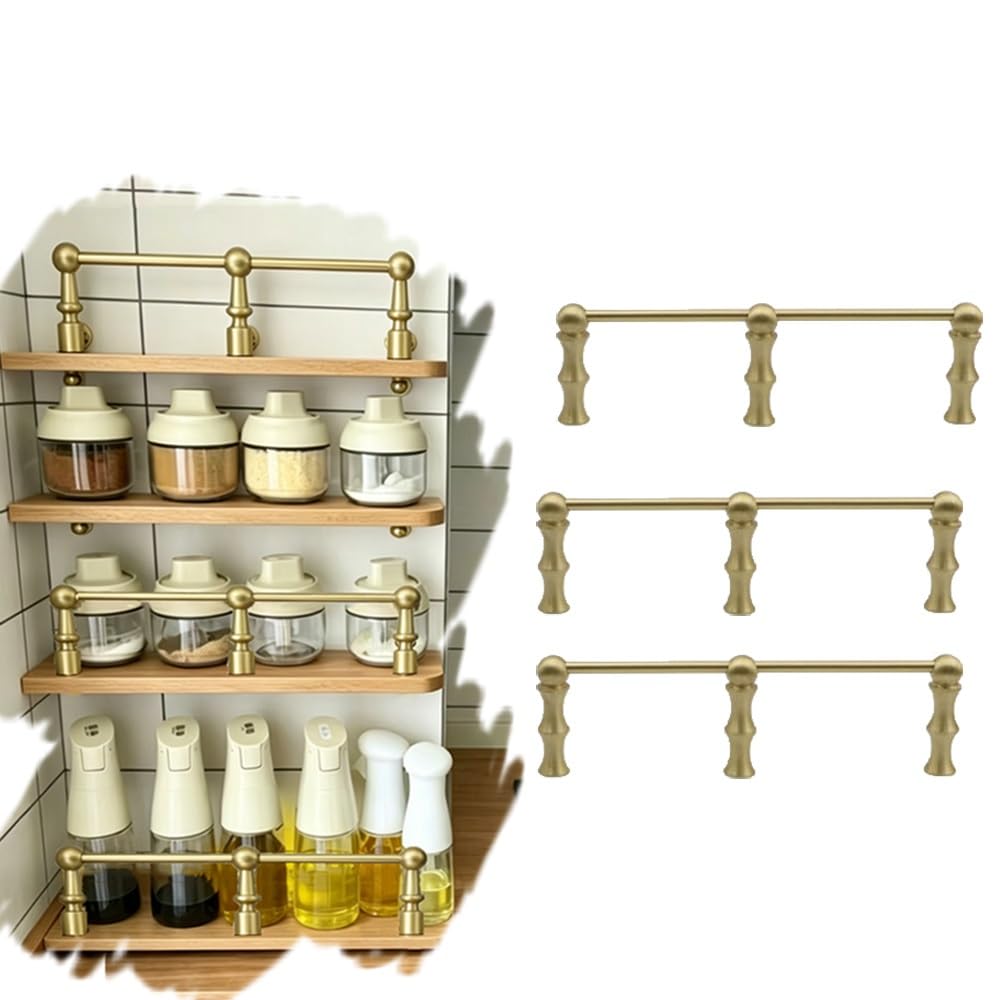 SVBVRFEEW Brass Decorative Gold Shelf Guard Rails for Shelves 3 Pack Shelf Railing Anti-Tipping Gallery Rails Cabinet Fence Set for Laundry Room Bathroom(Gold E,90cm/35.4in)