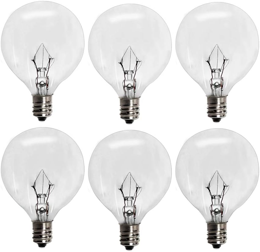 haraqi 6 Pack Wax Warmer Bulbs,G50 25 Watt Bulbs for Full Size Scentsy Warmers,G16.5 Globe E12 Incandescent Candelabra Base Clear Light Bulbs for Wax Warmer,1.97 Inches,Long Last Lifespan