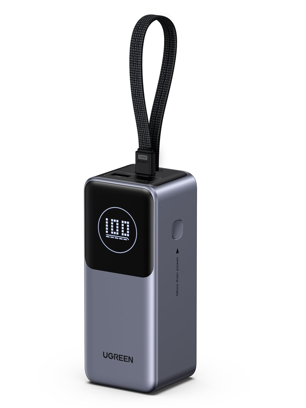 UGREEN Nexode Pro 130W Power Bank 20000mAh Batería Externa Carga Rápida | 3 EN 1, Cable USB C Integrado PD 100W, 2 Puertos 1C1A, Cargador Portátil PC, Compatible con iPhone 17 16 Galaxy S26 S25 iPad