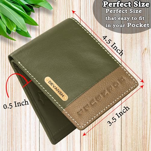Image of HORNBULL Men's Personalized Wallet I Customized Slim Stylish Leather Purse with Name I Unique Birthday Gift for Men Boy Love Husband (Olive /Mud)