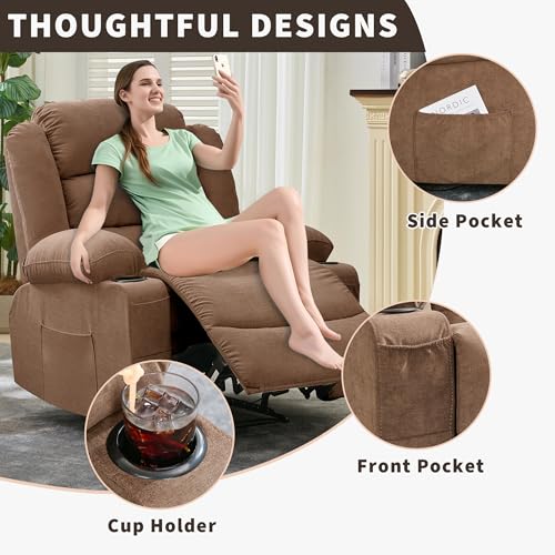 Sillón reclinable moderno chenille marrón miniatura 5