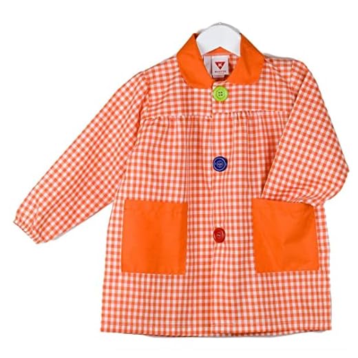 KLOTTZ 901B - Babi cuadros guardería Bata escolar con botones y amplio colorido. Protección ropa en comedores y manulidades en casa. Niñas color: NARANJA talla: 3